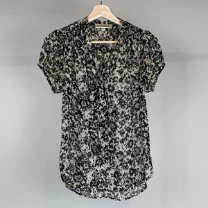 Pleione Black Floral Blouse with Tie Front - Small